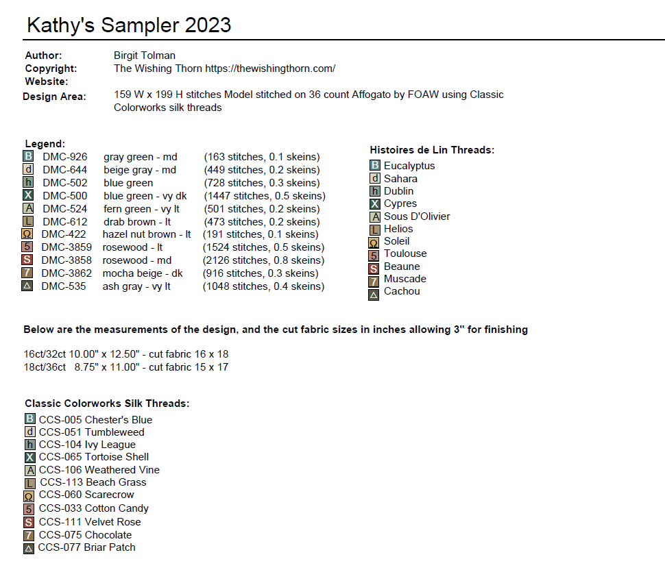 Kathy's Sampler 2023 Paper Chart | The Wishing Thorn