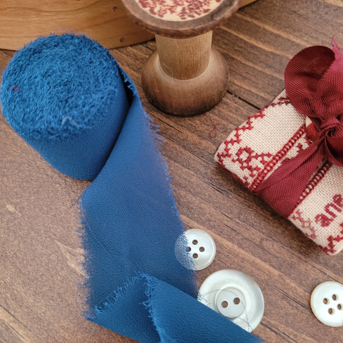 Handmade Fringe Chiffon Ribbon - Cadet Blue