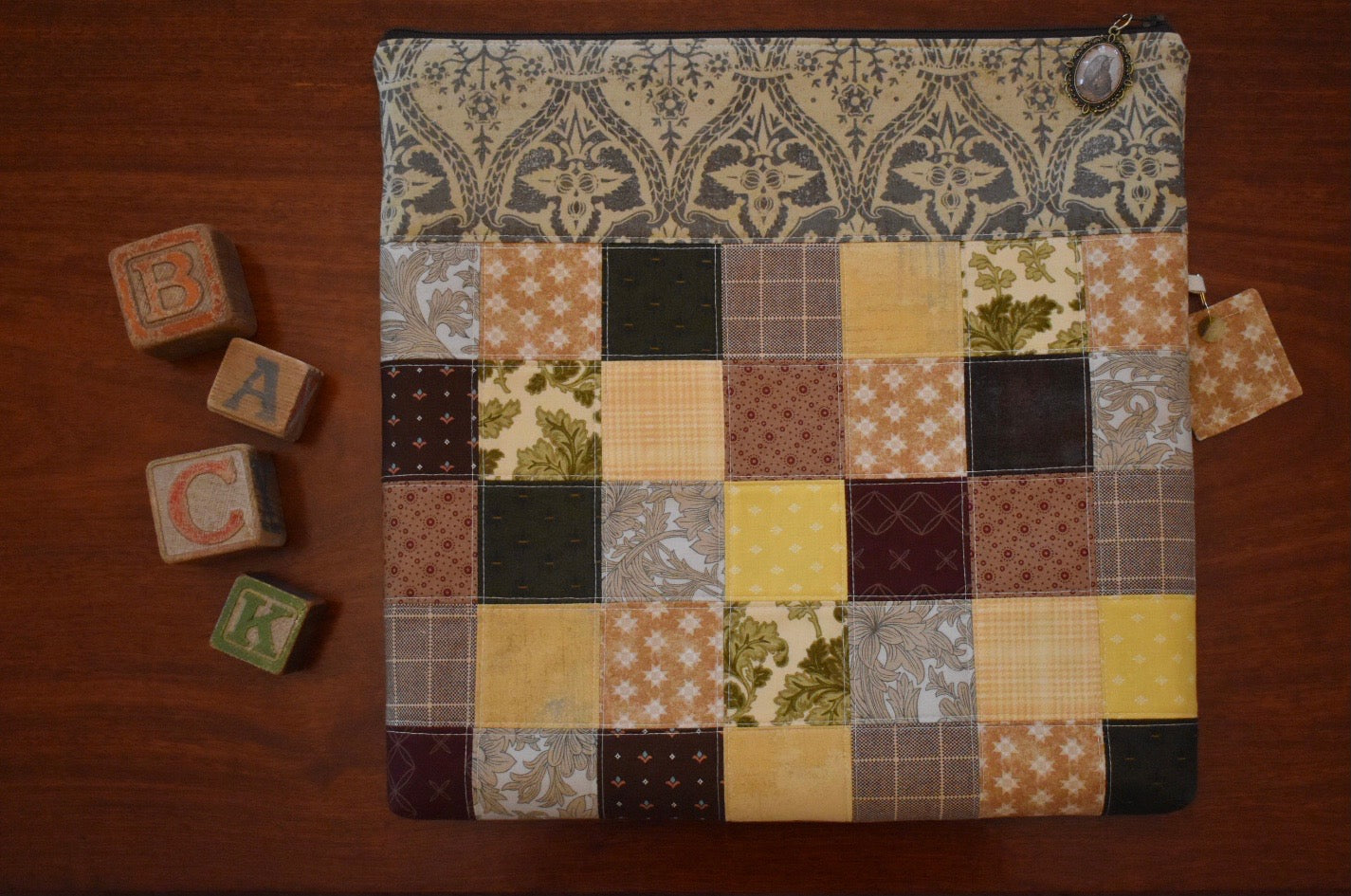 READY TO SHIP Patchwork Project Bag By Jenni Stitching Simply | Patchwork Front & Back | 13.5" Wide x 13" Tall x 1" Deep | ONE OF A KIND