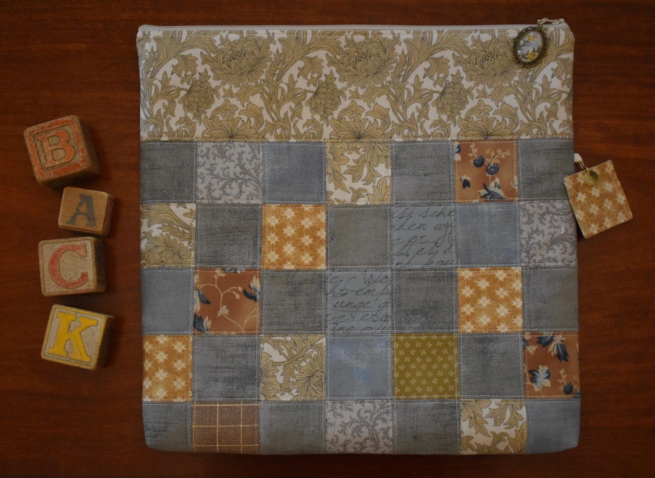READY TO SHIP Patchwork Project Bag By Jenni Stitching Simply | Patchwork Front & Back | 13.5" Wide x 13" Tall x 1" Deep | ONE OF A KIND