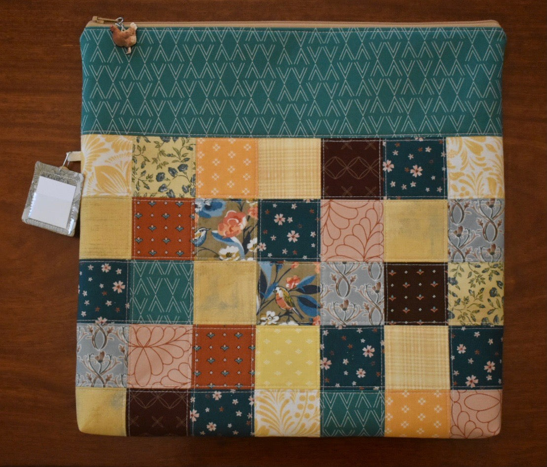 READY TO SHIP Patchwork Project Bag By Jenni Stitching Simply | Patchwork Front & Back | 13.5" Wide x 13" Tall x 1" Deep | ONE OF A KIND