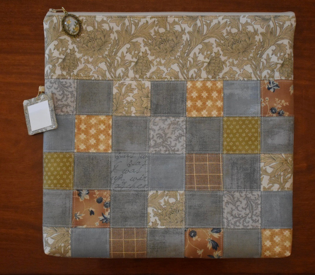 READY TO SHIP Patchwork Project Bag By Jenni Stitching Simply | Patchwork Front & Back | 13.5" Wide x 13" Tall x 1" Deep | ONE OF A KIND