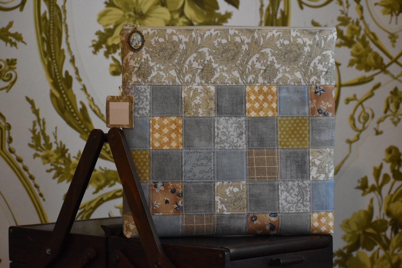 READY TO SHIP Patchwork Project Bag By Jenni Stitching Simply | Patchwork Front & Back | 13.5" Wide x 13" Tall x 1" Deep | ONE OF A KIND