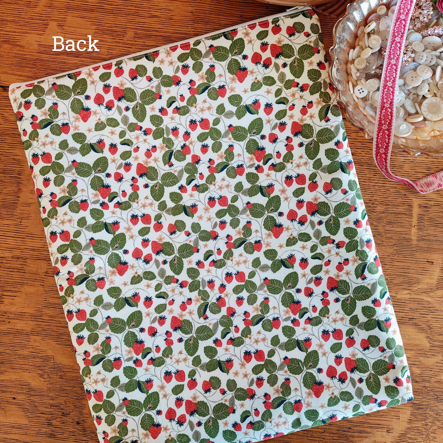 Patchwork Project Bag By Jenni Stitching Simply | 15.5" Tall x 12.5" Wide x 1" Deep | "Strawberry Patch"