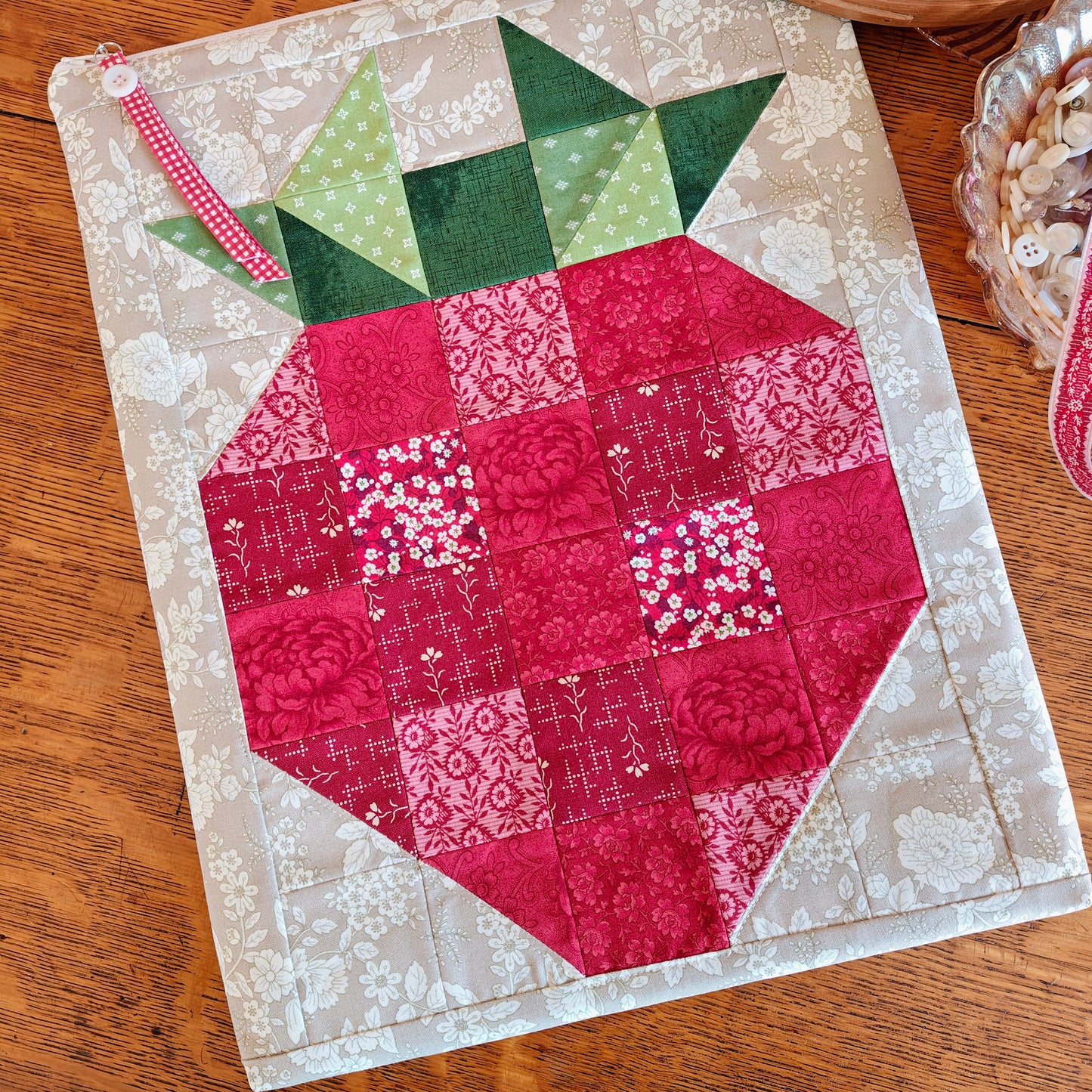 Patchwork Project Bag By Jenni Stitching Simply | 15.5" Tall x 12.5" Wide x 1" Deep | "Strawberry Patch"