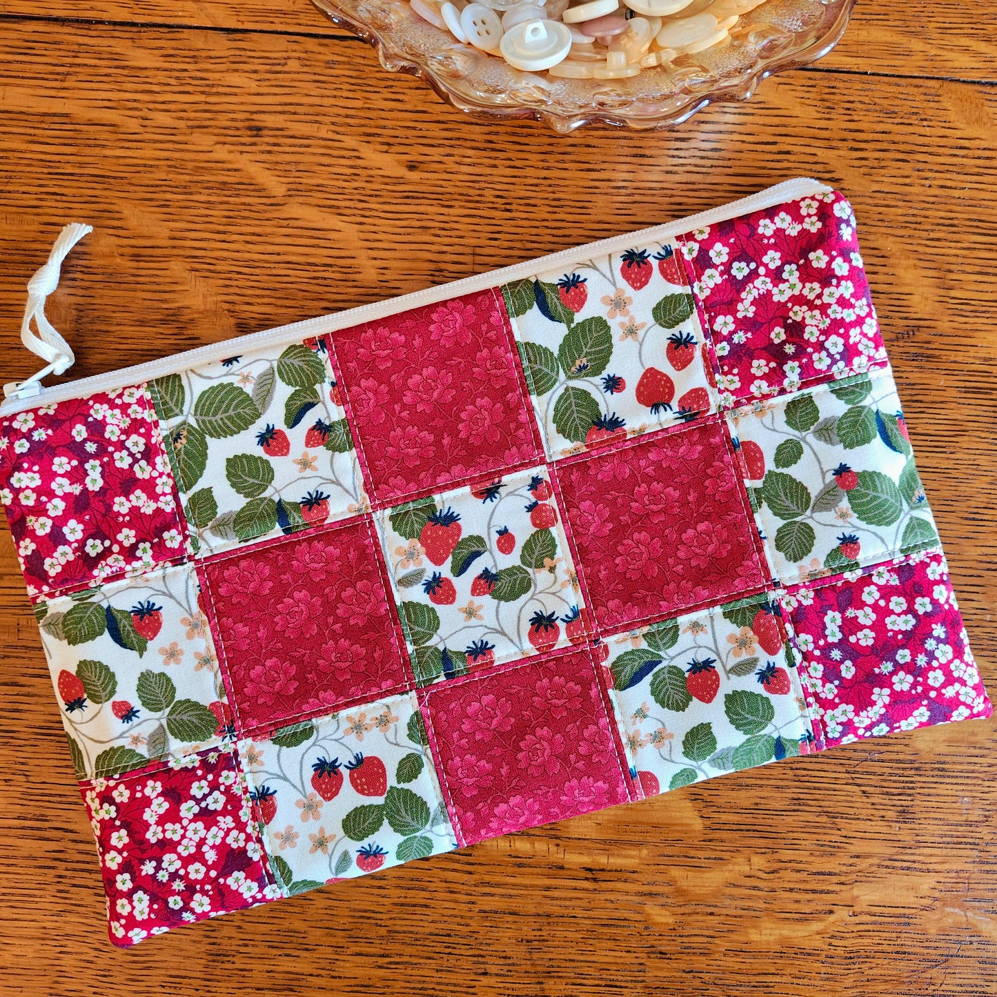 Patchwork Project Bag By Jenni Stitching Simply | 15.5" Tall x 12.5" Wide x 1" Deep | "Strawberry Patch"