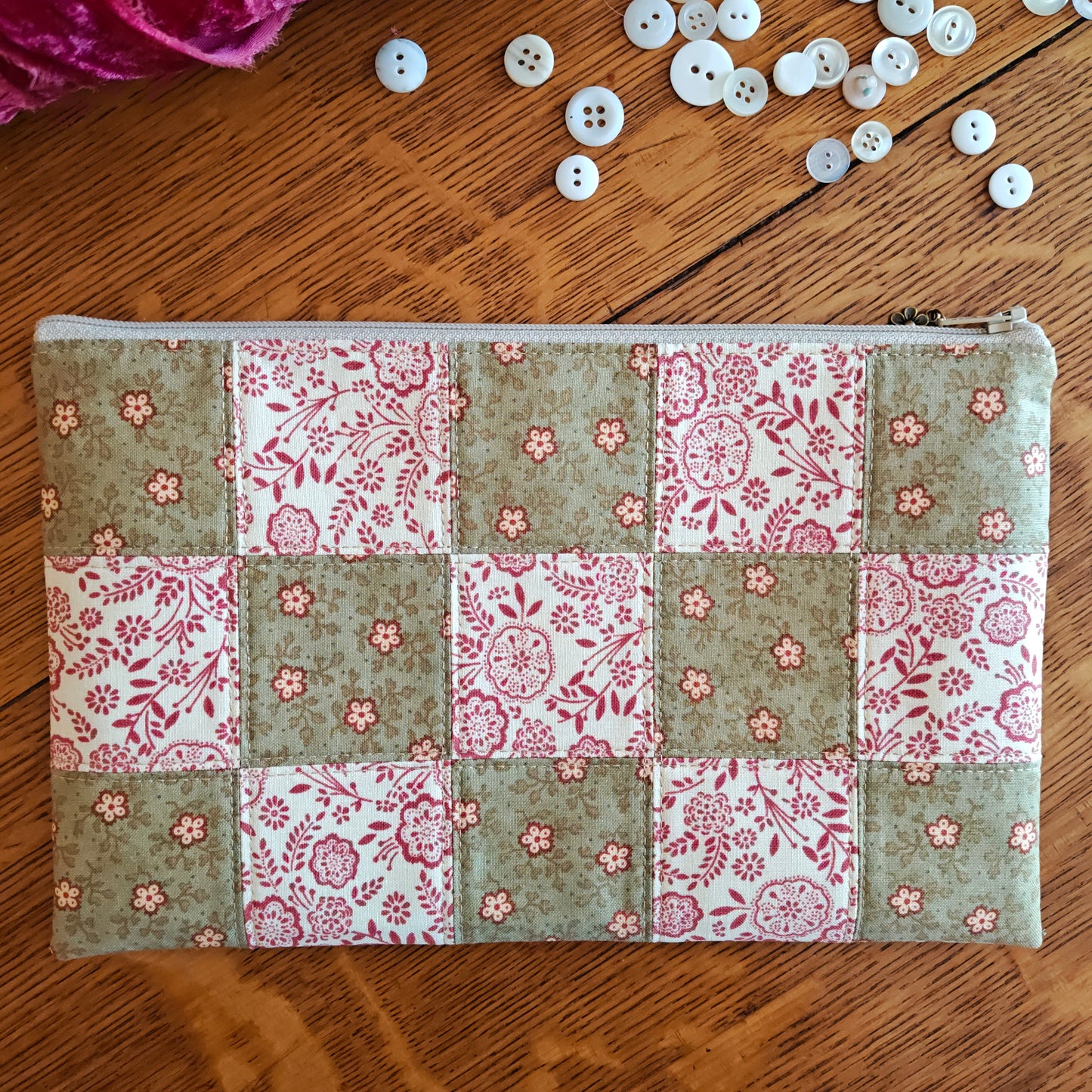 MADE TO ORDER Patchwork Project Bag By Jenni Stitching Simply | Patchwork Front & Back | 13.5" Wide x 13" Tall x 1" Deep | "Blackbird"