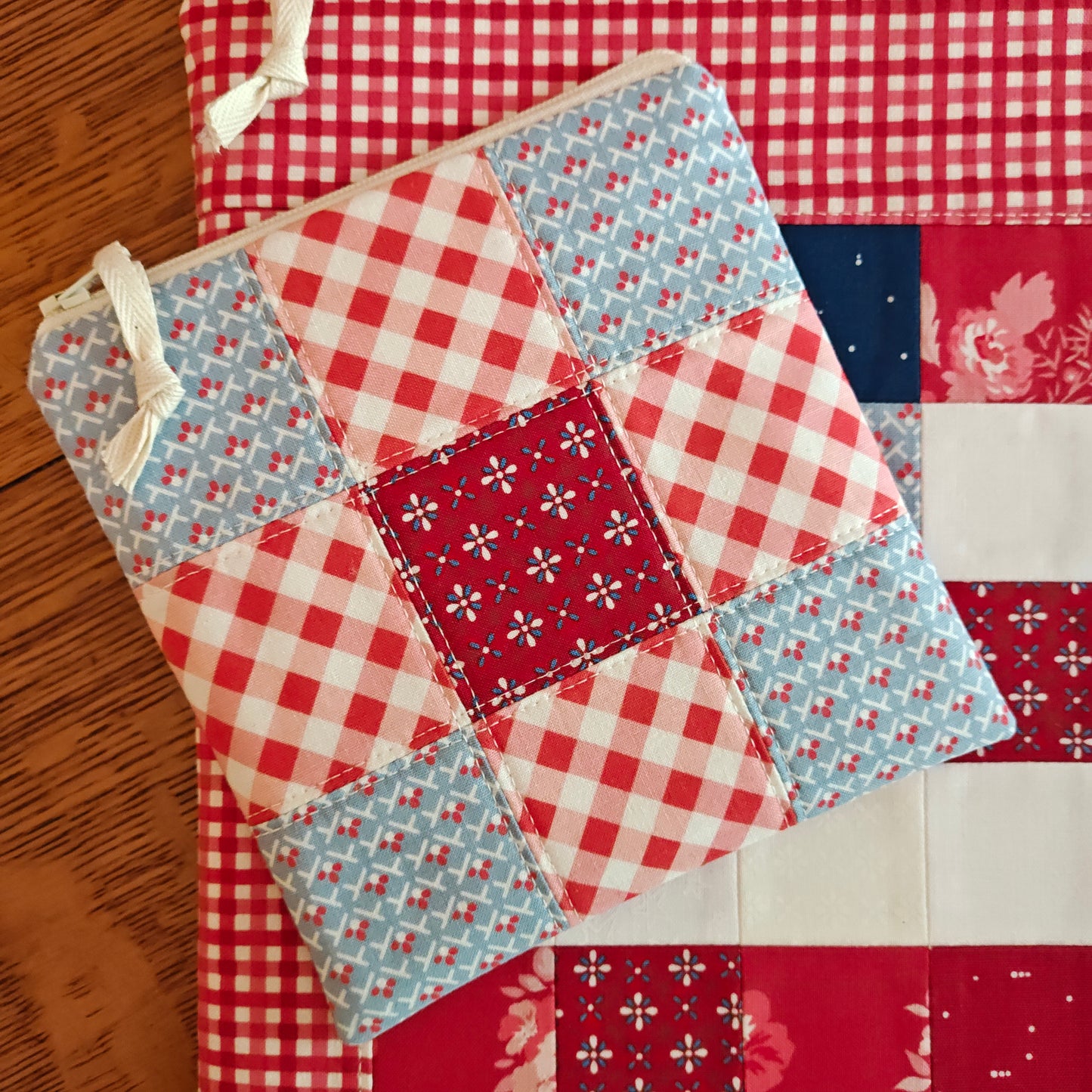 MADE TO ORDER Patchwork Project Bag | 13.5" Wide x 11" Tall | "Americana"