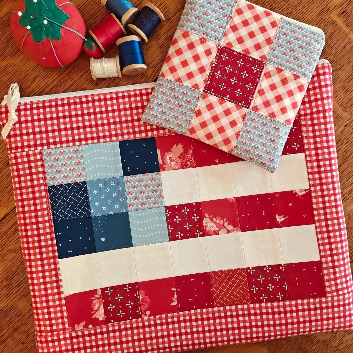 MADE TO ORDER Patchwork Project Bag | 13.5" Wide x 11" Tall | "Americana"