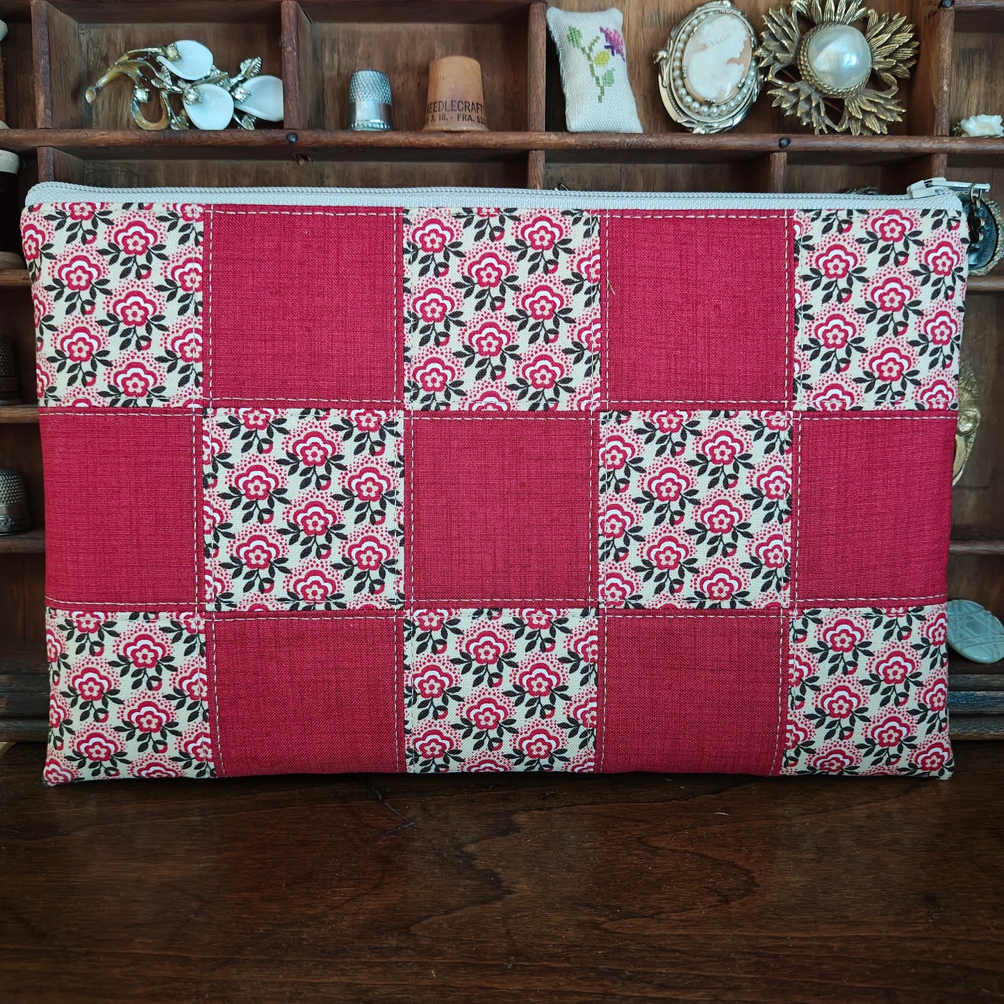 MADE TO ORDER Patchwork Project Bag | Patchwork Front & Back | 13.5" Wide x 13" Tall x 1" Deep | French General "Bonheur de Jour"