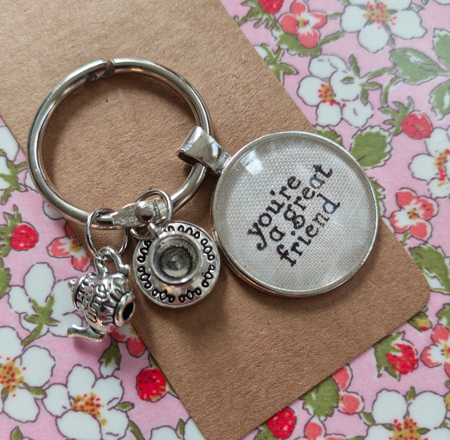 You're a Great Friend Fob with Teapot and Teacup Charm