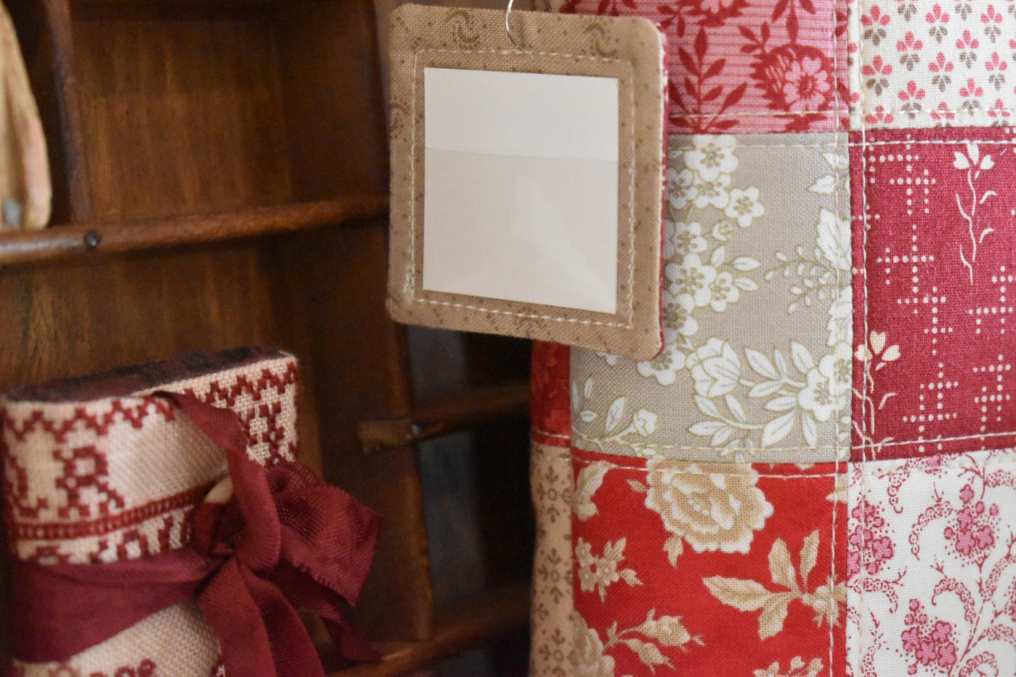 PRE-ORDER Patchwork Project Bag By Jenni Stitching Simply | Patchwork Front & Back | 13.5" Wide x 13" Tall x 1" Deep | "Sampler Reds"