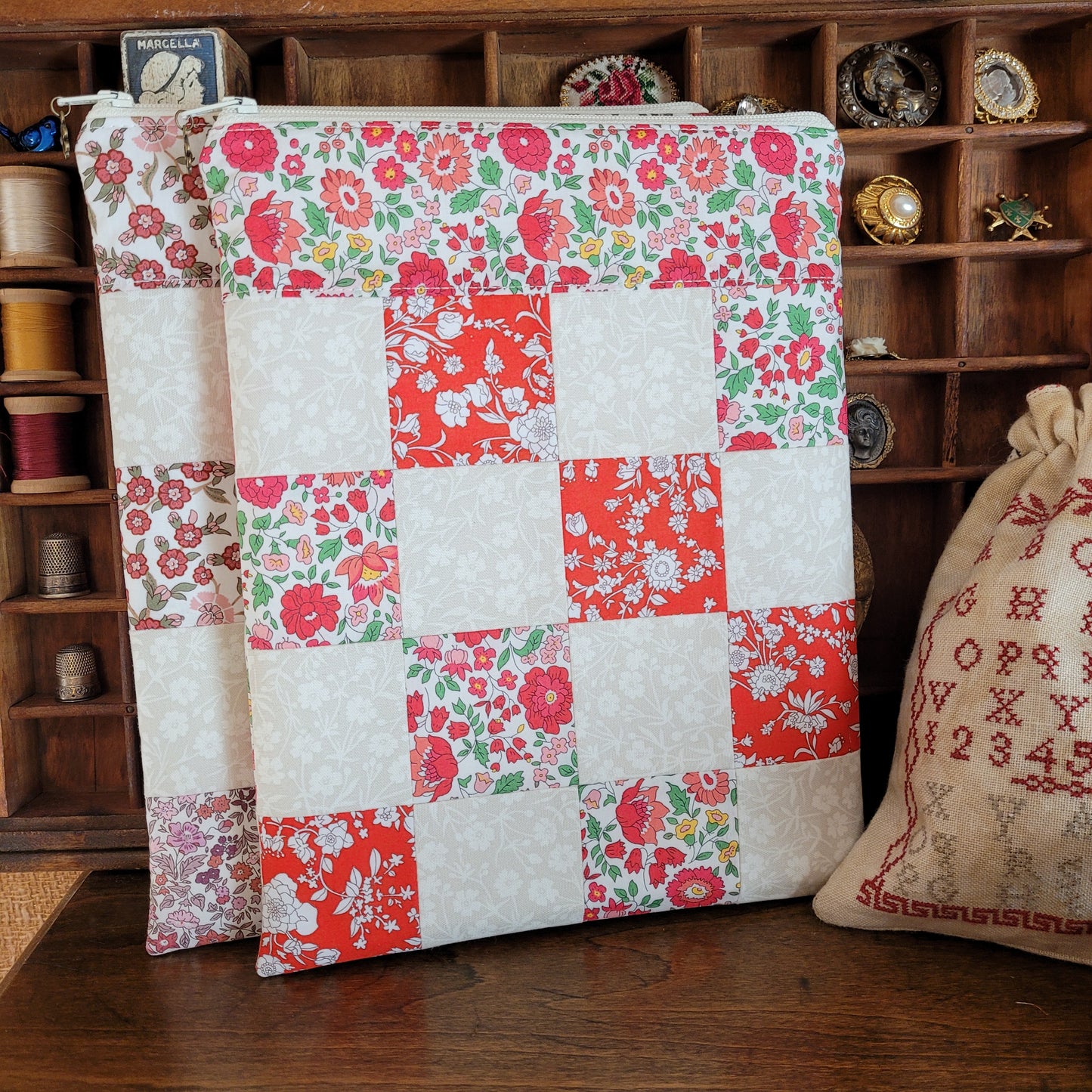 PETITE Liberty London Patchwork Project Bag By Jenni Stitching Simply | Patchwork Front & Back | 7.75" Wide x 10" Tall