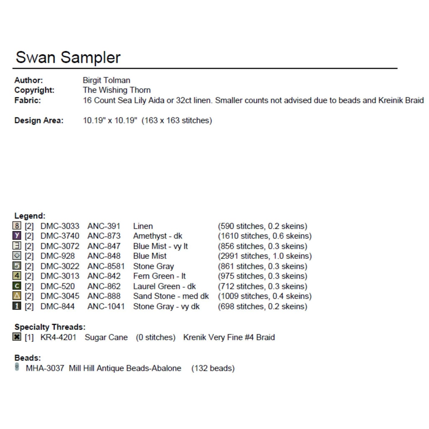 Swan Sampler Paper Chart | The Wishing Thorn