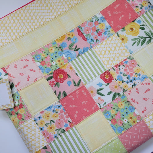 PRE-ORDER Patchwork Project Bag By Jenni Stitching Simply | Patchwork Front & Back | 13.5 x 13 x 1 inch | "Hello Sunshine"