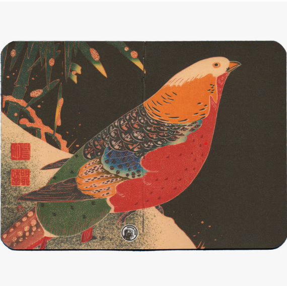 "Golden Pheasant in the Snow"  Handcrafted Pocket Notebook