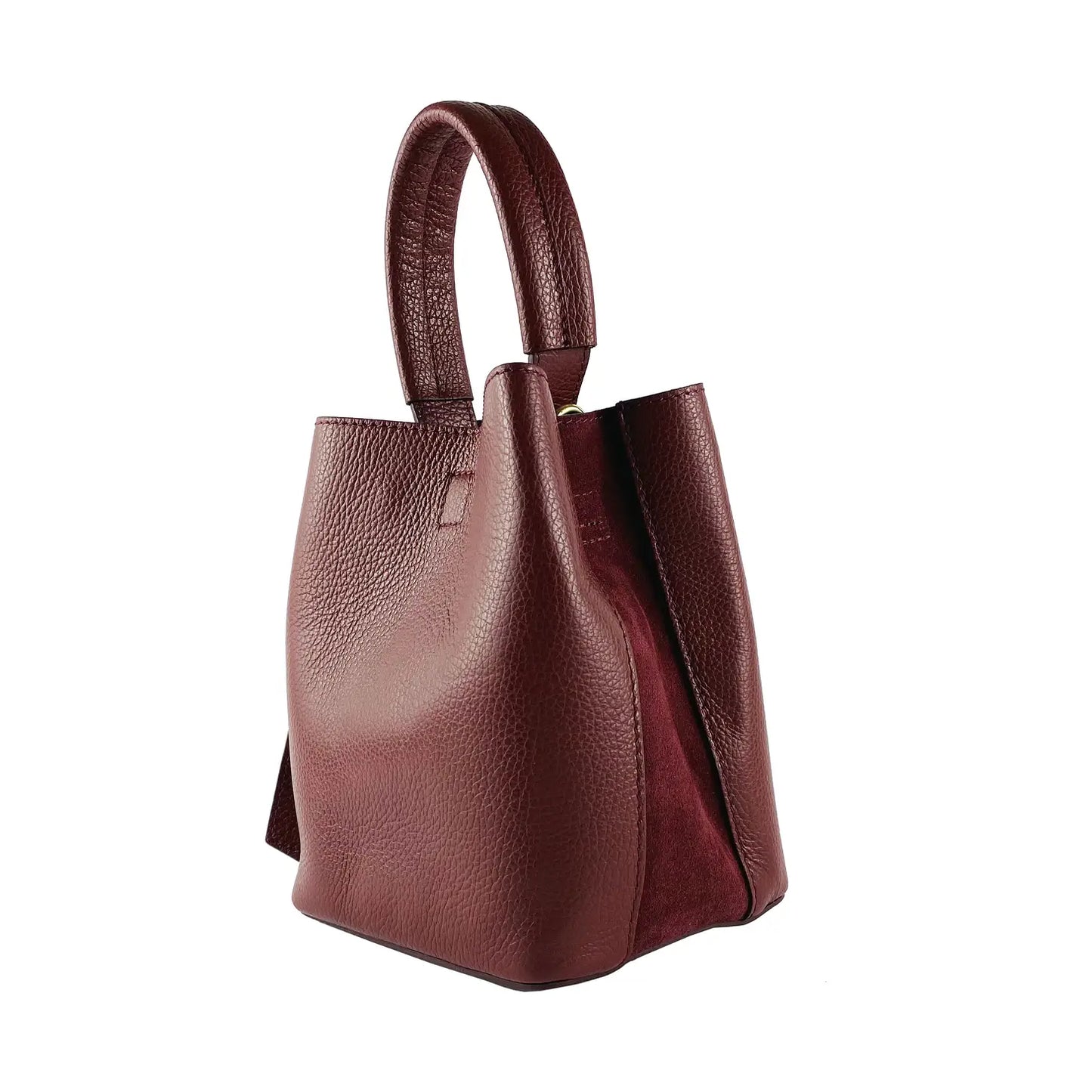 Genuine Leather Deep Red Bucket with Clutch Bag and Shoulder Strap | Made in Italy