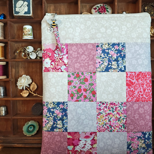 Made To Order | PETITE Liberty London Patchwork Project Bag | Patchwork Front & Back | 7.75" Wide x 10" Tall