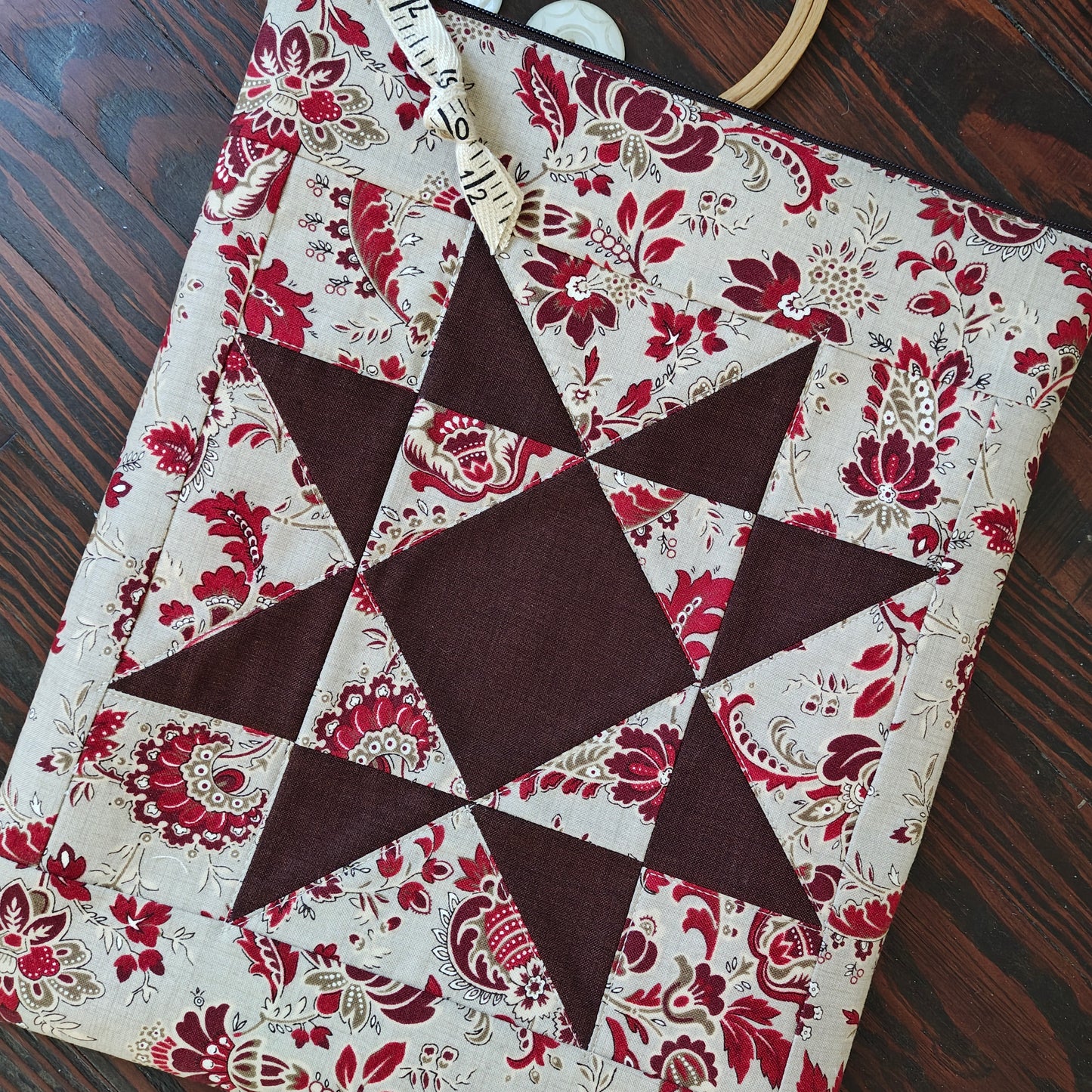 MADE TO ORDER | French General Sawtooth Star Project Bag By Jenni Stitching Simply | 10" Wide x 12" Tall