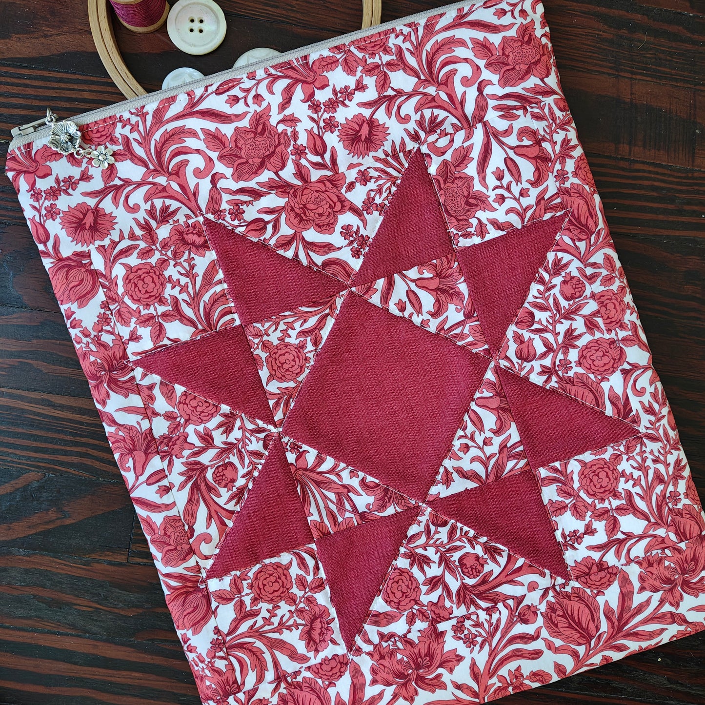 MADE TO ORDER |  Liberty London Sawtooth Star Project Bag By Jenni Stitching Simply | 10" Wide x 12" Tall