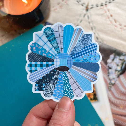 Blue Quilt Flower Sticker | Waterproof Vinyl